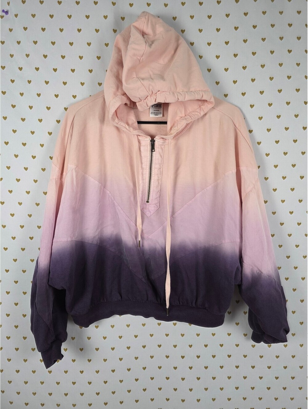 Victoria's Secret PINK Oversized Quarter Zip Hoodie Pink Purple Ombre Sz M